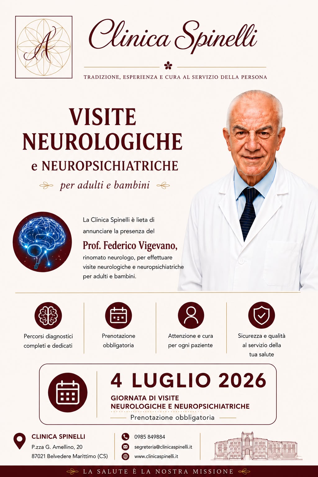 Visite neurologiche e neuropsichiatriche con il Prof. Federico Vigevano alla Clinica Spinelli